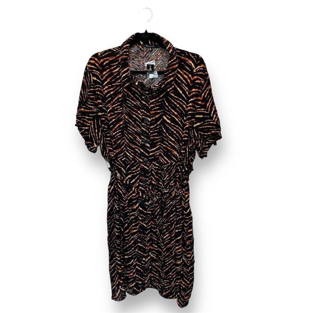 NWT New Look‎ Women's 3X Brown Animal Print Button-Up Dress Y2K Grunge Indie - Picture 2 of 11